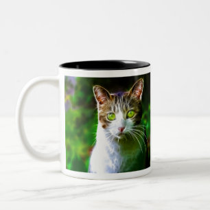 Cat Feline Mascot Animal Cat Face Look Whiskers. Two-Tone Coffee Mug