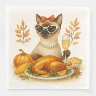 Cat female having Turkey Thanksgiving Napkin