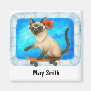 Cat Female wears White Sunglasses Red Hibiscus  Magnet
