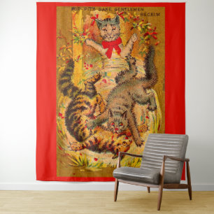 cat fight tapestry
