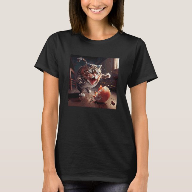 Cat Fighting Bacon And Eggs T-Shirt (Front)