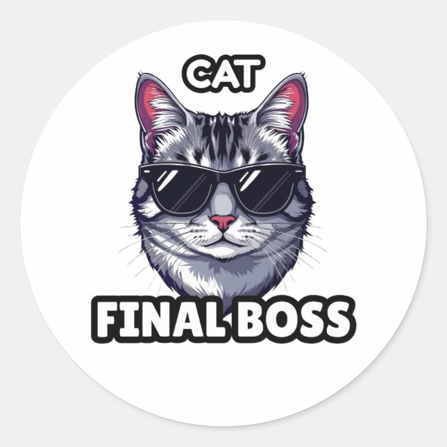 Cat Final Boss Sunglasses Funny Sticker (Front)
