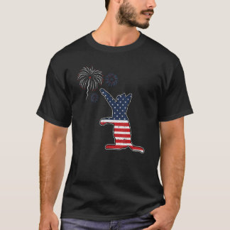 Cat Fireworks 4th Of July American Flag Patriotic  T-Shirt