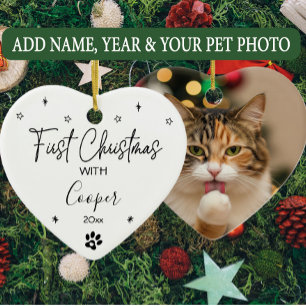 Cat First Christmas Custom Name & Photo Ceramic Ornament