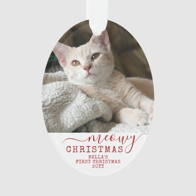 Cat First Christmas Personalised Photo Name Ornament (Front)
