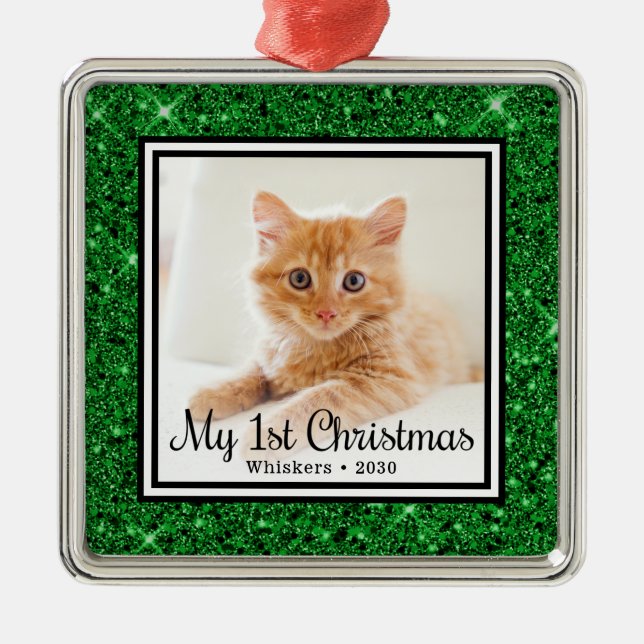 Cat First Christmas Photo Metal Ornament (Front)
