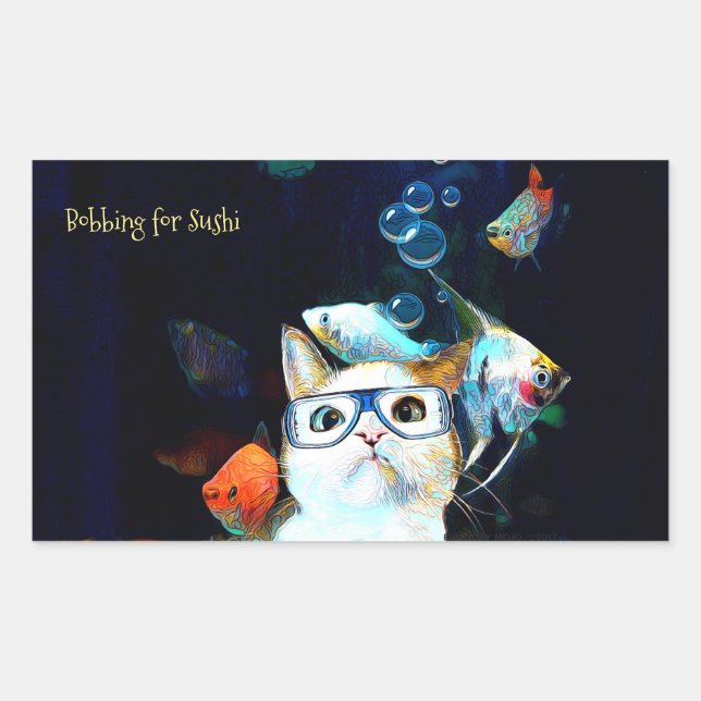 Cat Fish Sushi Humour Funny Rectangle Sticker (Front)