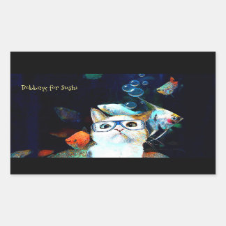 Cat Fish Sushi Humour Funny Rectangle Sticker