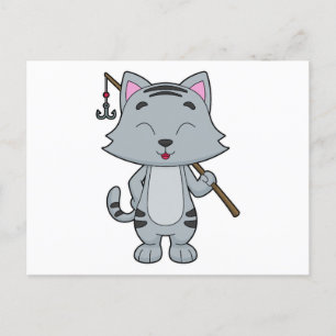 Cat Fishing Fisher Finshing rod Postcard