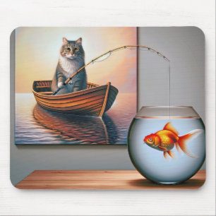 Cat Fishing For a Goldfish Mouse Pad