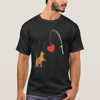 Cat Fishing Heart Valentines Day Kitten Kitty Love T-Shirt