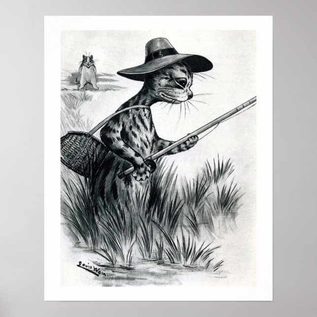 Cat fishing, Louis Wain Poster (Front)