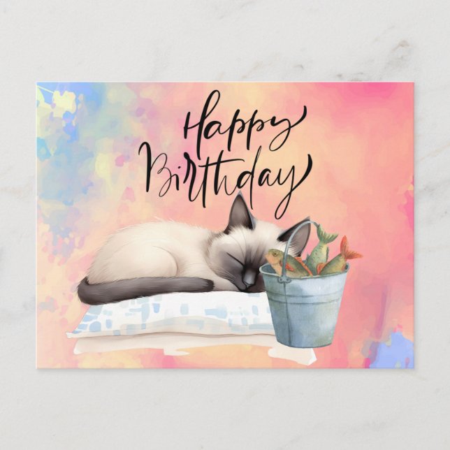 Cat Fishing lovers birthday with Fish   Postcard (Front)