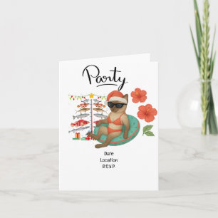 Cat Fishing Lovers Christmas with Santa Hat Invitation