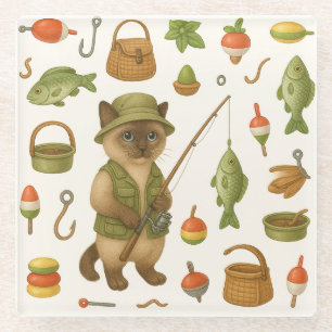 Cat Fishing Lovers for Fisherman Glass Coaster