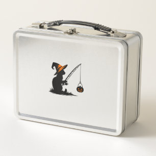 Cat Fishing Pumpkin Halloween Costume Cat Lover Metal Lunch Box