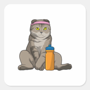Cat Fitness Drinking mug Square Sticker
