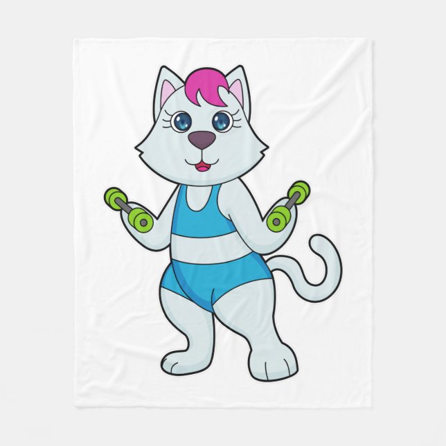 Cat Fitness Dumbbell Fleece Blanket (Front)