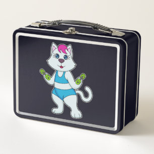 Cat Fitness Dumbbell Metal Lunch Box