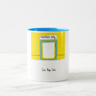Cat Flap Club Cartoon Two-Tone Coffee Mug