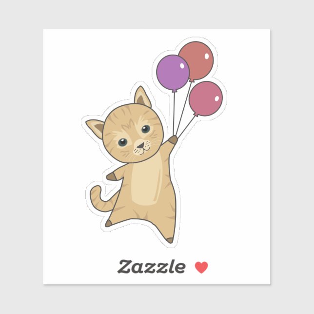 Cat Flies Up With Colourful Balloons (Sheet)