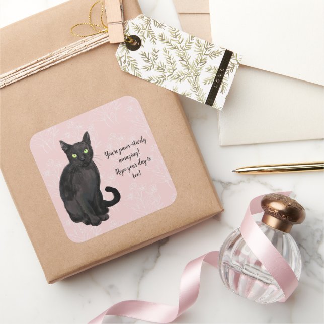 Cat floral background square sticker (Gifting)
