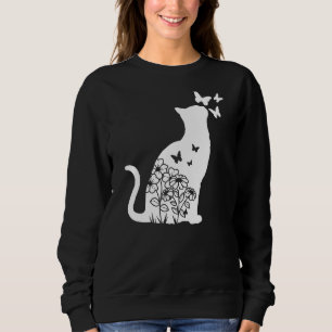 Cat Floral Butterfly Flowers Women Girls Cat Mum Sweatshirt