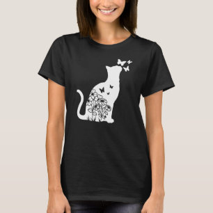 Cat  Floral Butterfly Flowers Women Girls Cat Mum  T-Shirt