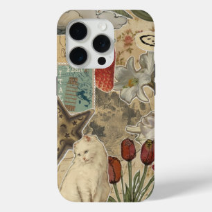 Cat Floral Collage Pattern – Cute Artistic Design iPhone 15 Pro Case