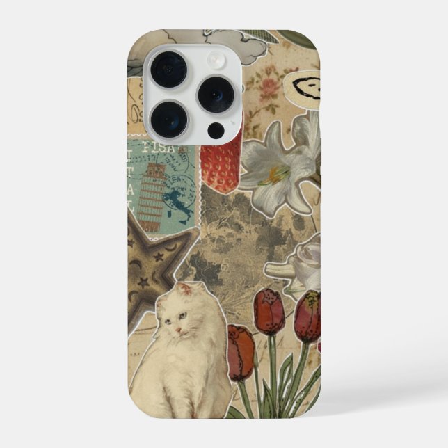Cat Floral Collage Pattern – Cute Artistic Design iPhone Case (Back)