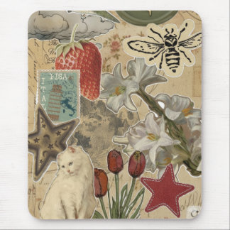 Cat Floral Collage Pattern – Cute Artistic Design Mouse Pad