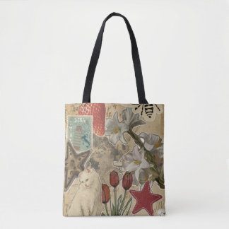 Cat Floral Collage Pattern – Cute Artistic Design Tote Bag
