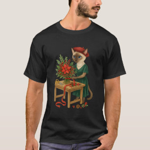 Cat Florist arranging flowers for Christmas T-Shirt