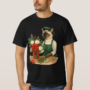 Cat Florist arranging flowers for Christmas T-Shirt