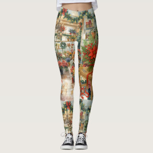 Cat Florist Christmas themed arranging flowers Leggings