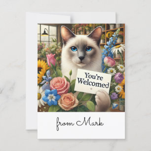 Cat Florist with card You 're welcomed with flower