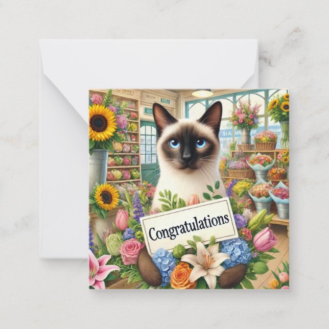 Cat florist with Congratulations card (Front)