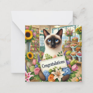 Cat florist with Congratulations card