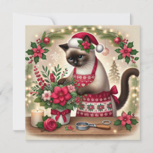 Cat Florist with Flowers Christmas Greeting  Holiday Card