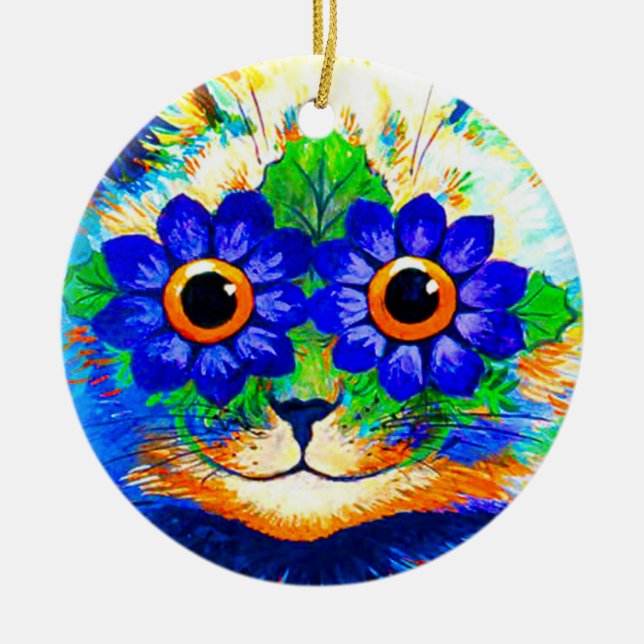 Cat Flower Eyes Ceramic Ornament (Front)