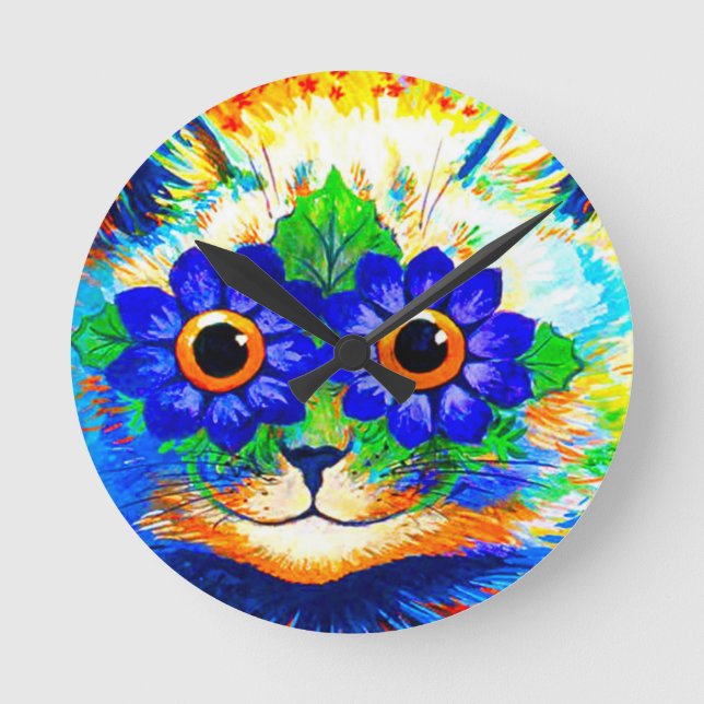 Cat Flower Eyes Round Clock (Front)