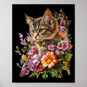Cat flower floral cute kitten graphic poster