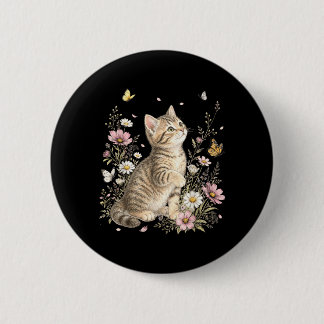Cat Flower Floral Cute Kitten Vintage Flowers Cat 6 Cm Round Badge