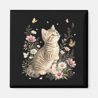 Cat Flower Floral Cute Kitten Vintage Flowers Cat Magnet