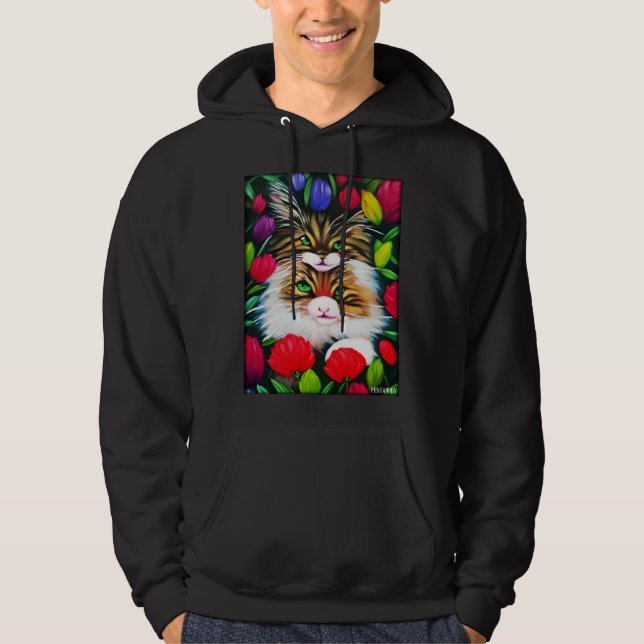 Cat Flower Natural Flower Garden Cat Love Cat Hoodie (Front)