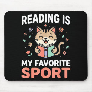 Cat flower reading book cute men women kids mouse pad