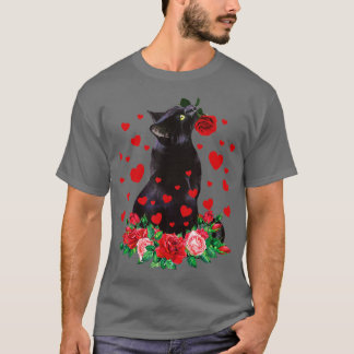 Cat Flower Valentines Day Cute Kitten Kitty Love P T-Shirt