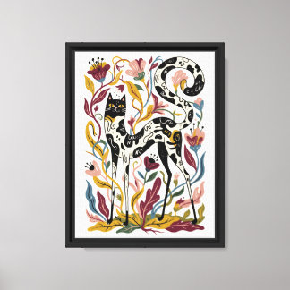 Cat & flower watercolor canvas print
