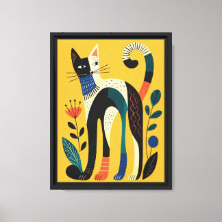 Cat & flower watercolor canvas print