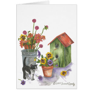 Cat Flowers Birdhouse Watercolor "Willie"